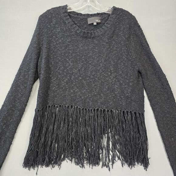 Fate by LFD Black Fringe Sweater Knit Open Slit Back Long Sleeves Women's Size M - Picture 1 of 10